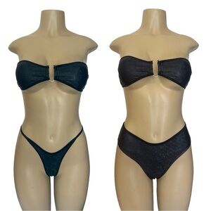Black Bandeau Bikini with High-Cut Bottoms